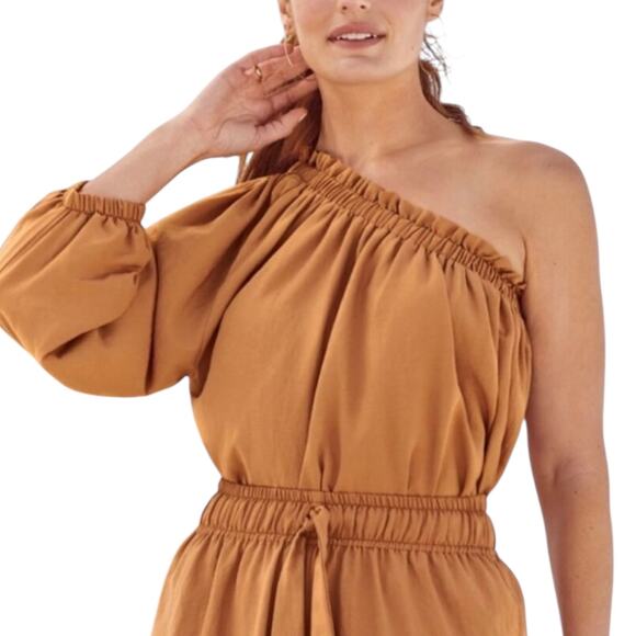 NWT Evereve Shane One Shoulder Top Burnt Gold Size Small - Picture 2 of 7